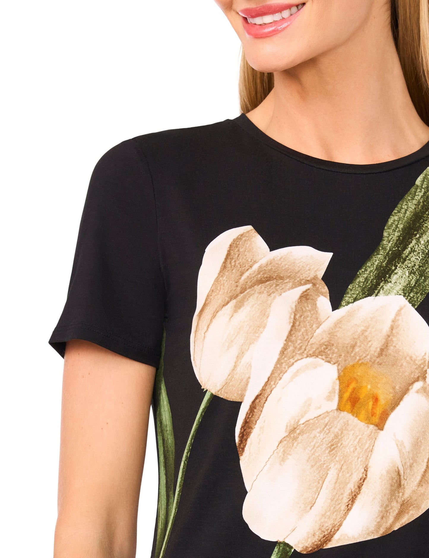 ALLOVER TULIP FLORAL T-SHIRT | RICH BLACK