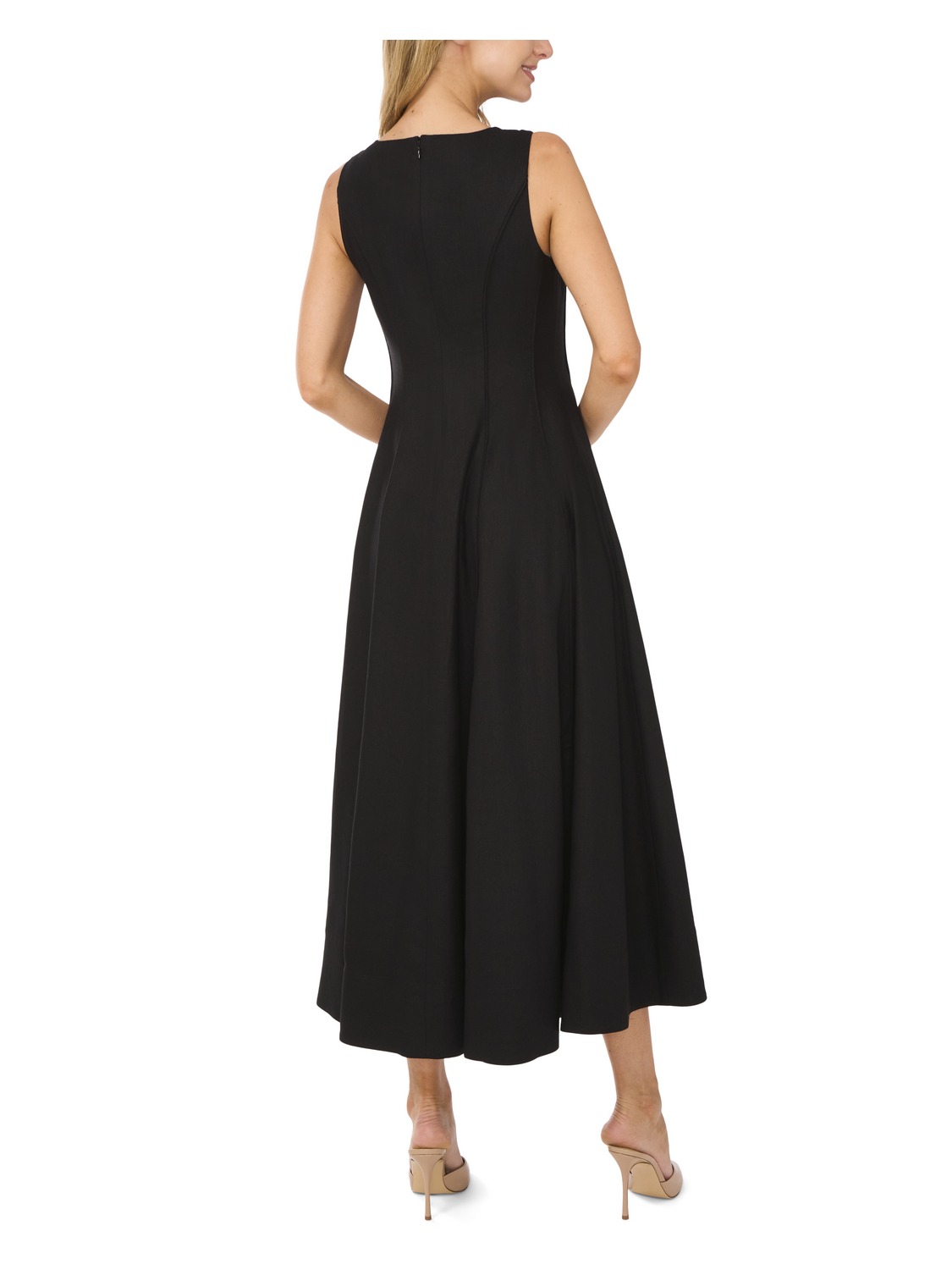 SLEEVELESS V-NECK PLEATED MAXI DRESS | RICH BLACK