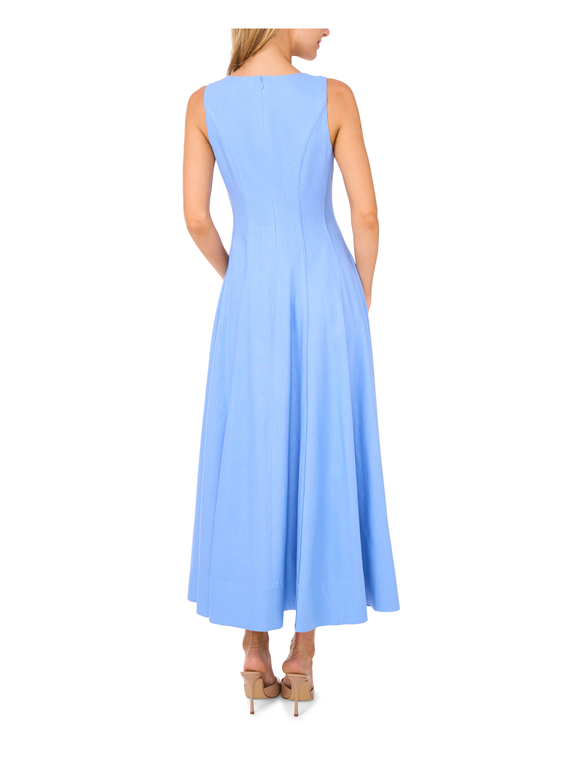 SLEEVELESS V NECK PLEATED MAXI DRESS | HYDRANGEA