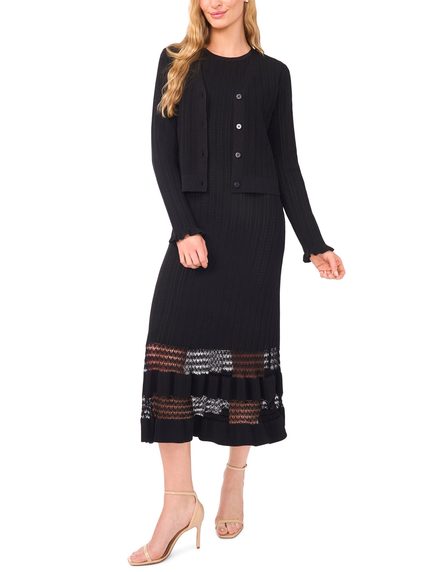 V-NECK CROP CARDIGAN WITH RIB | RICH BLACK