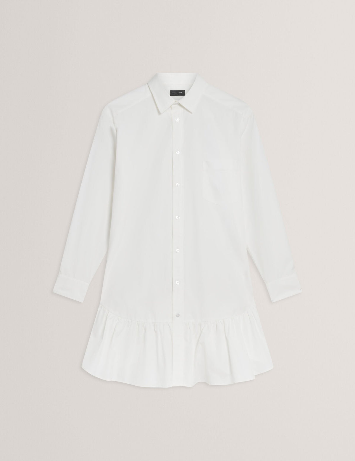 LONG SLEEVE RUFFLE SHIRT DRESS | ULTRA WHITE