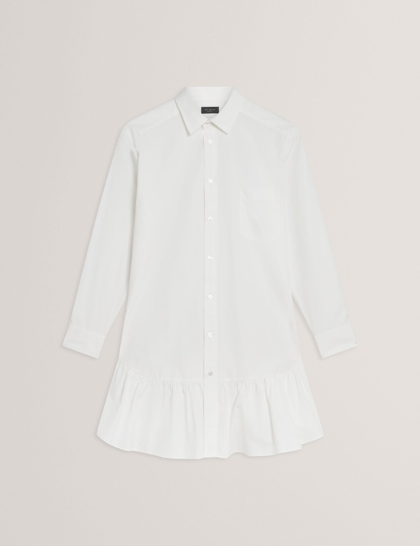 LONG SLEEVE RUFFLE SHIRT DRESS | ULTRA WHITE