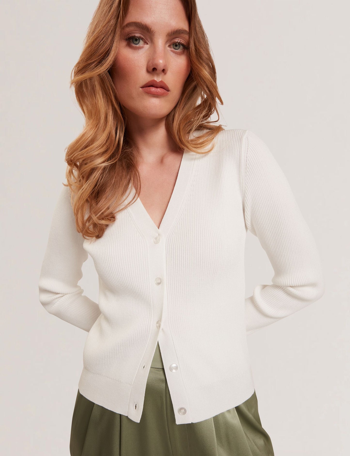  V-NECK CARDIGAN WITH RIB | NEW IVORY