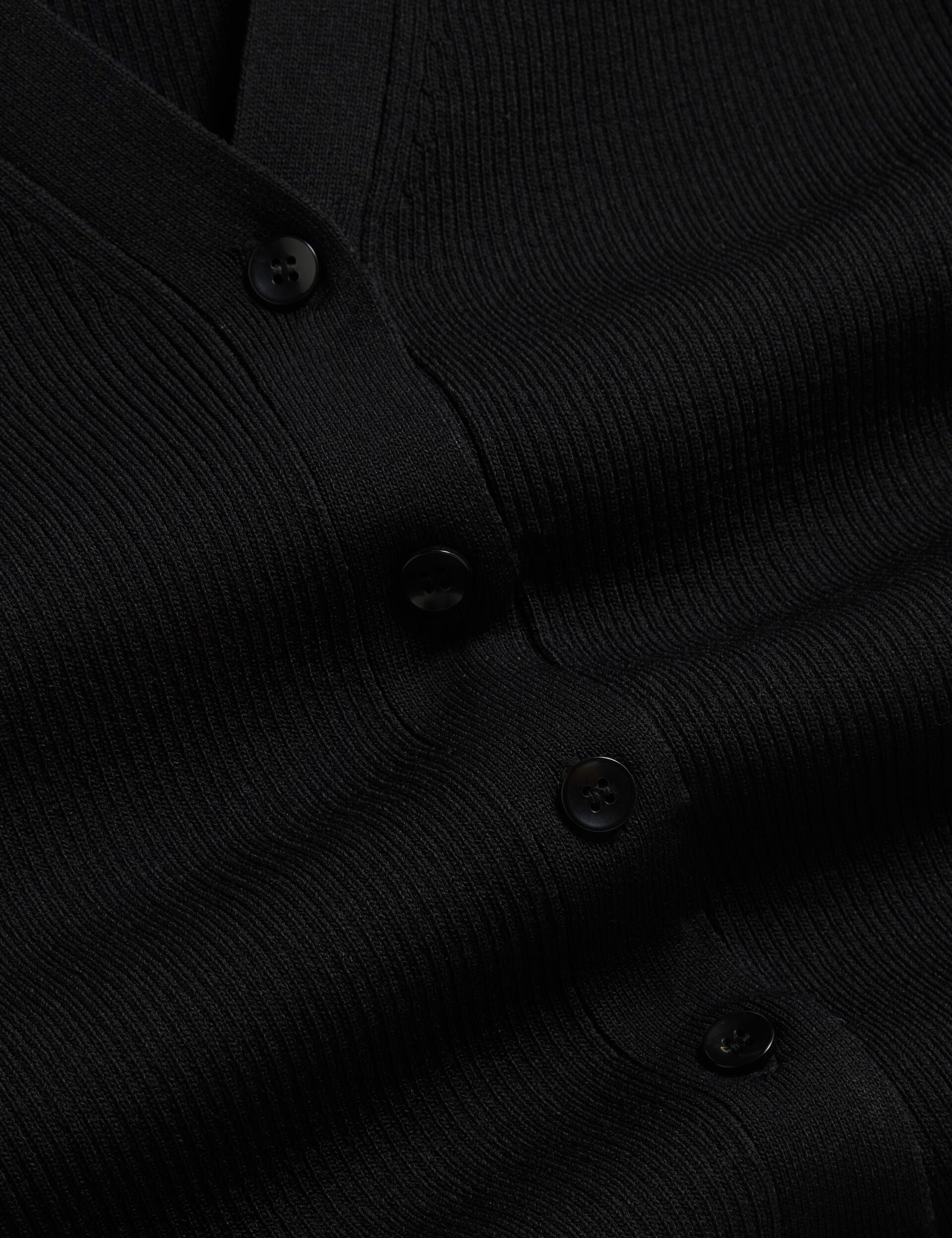  V-NECK CARDIGAN WITH RIB | RICH BLACK