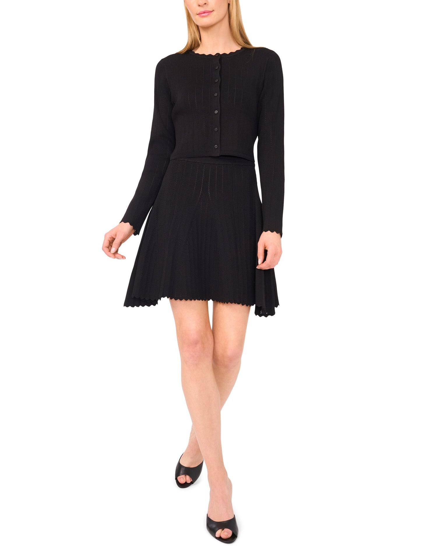  CARDIGAN WITH POINTELLE & RIB | RICH BLACK