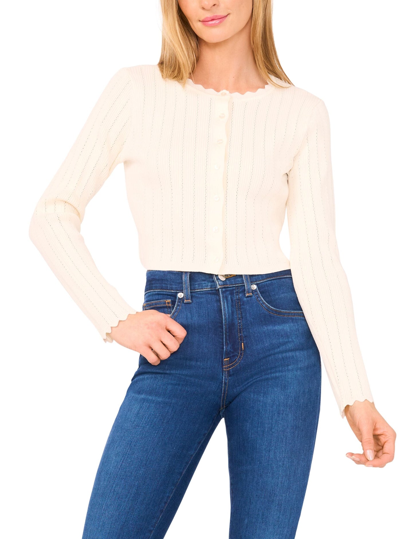  CARDIGAN WITH POINTELLE & RIB | LIGHT CREAM
