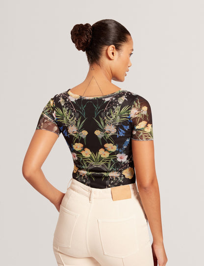  SHORT SLEEVE CREW MESH TOP | RICH BLACK