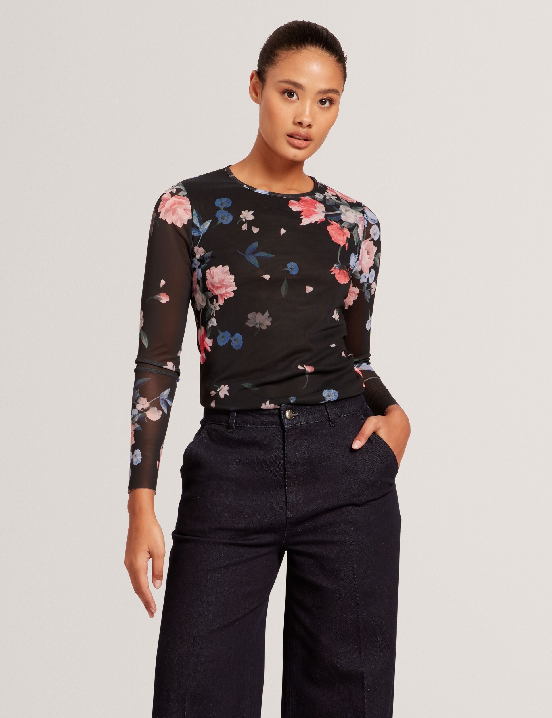  LONG SLEEVE MESH TOP | RICH BLACK