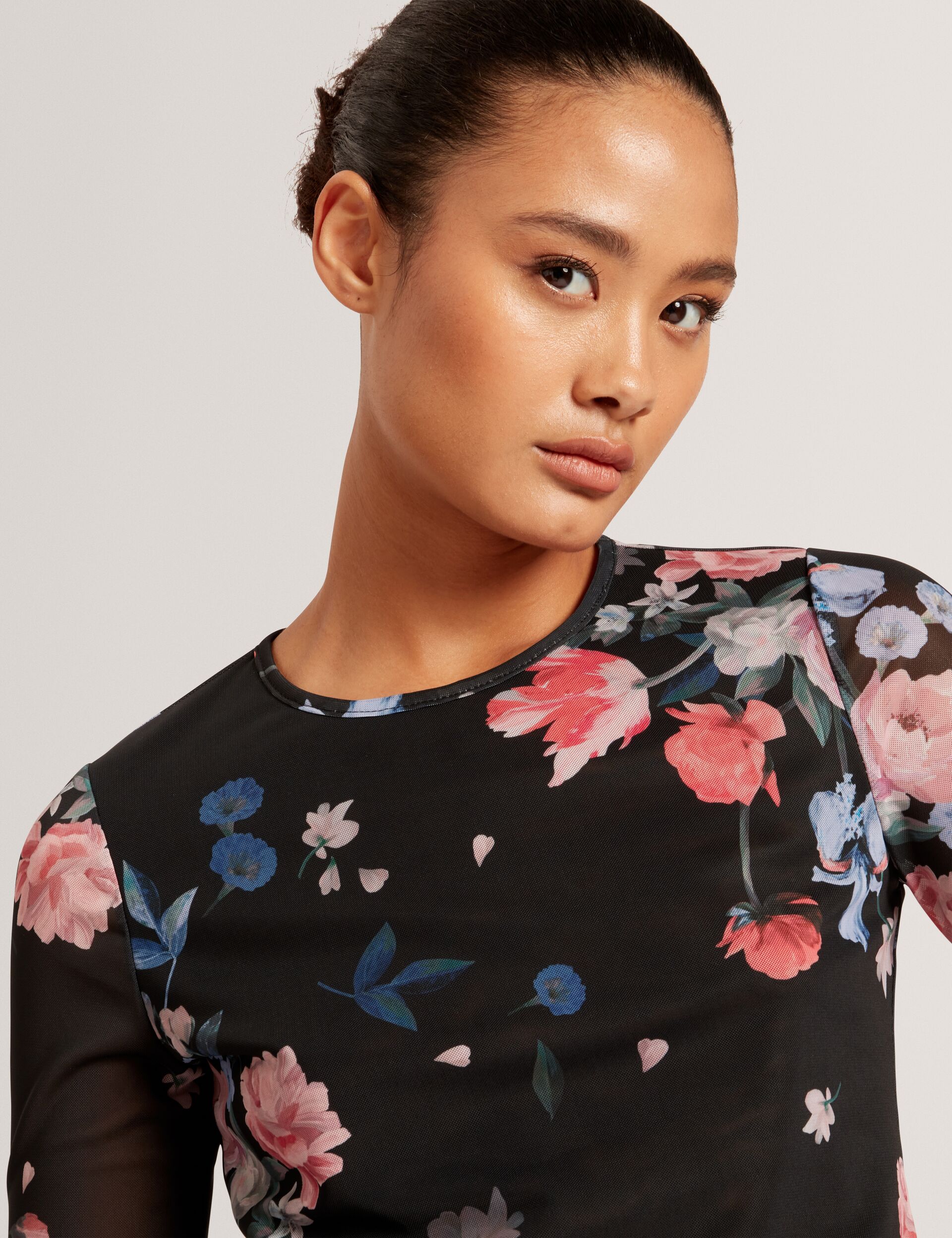  LONG SLEEVE MESH TOP | RICH BLACK
