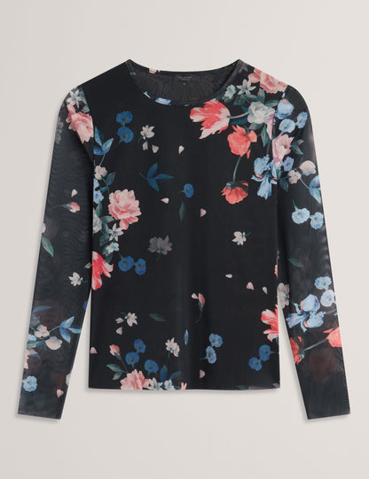  LONG SLEEVE MESH TOP | RICH BLACK