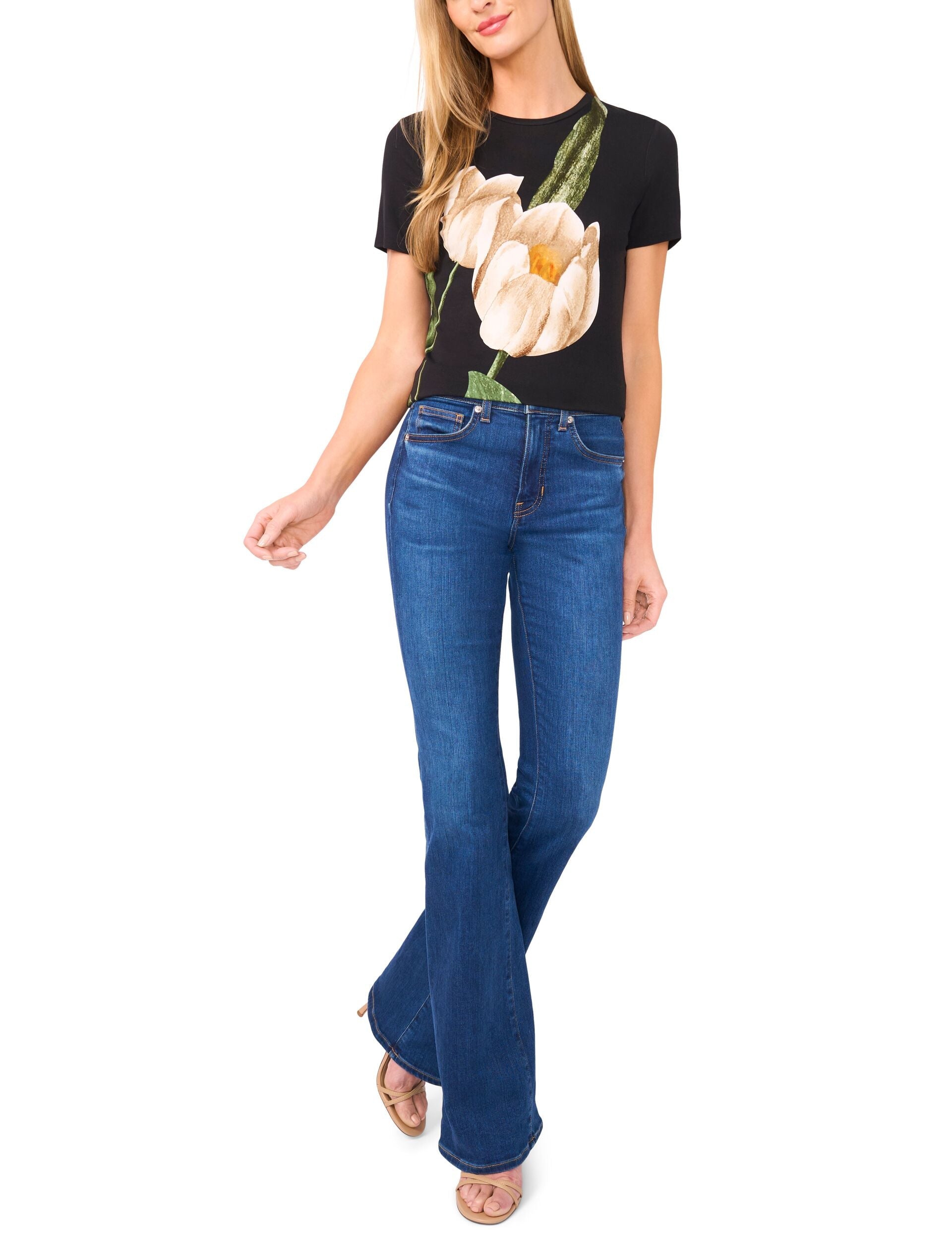  ALLOVER TULIP FLORAL T-SHIRT | RICH BLACK