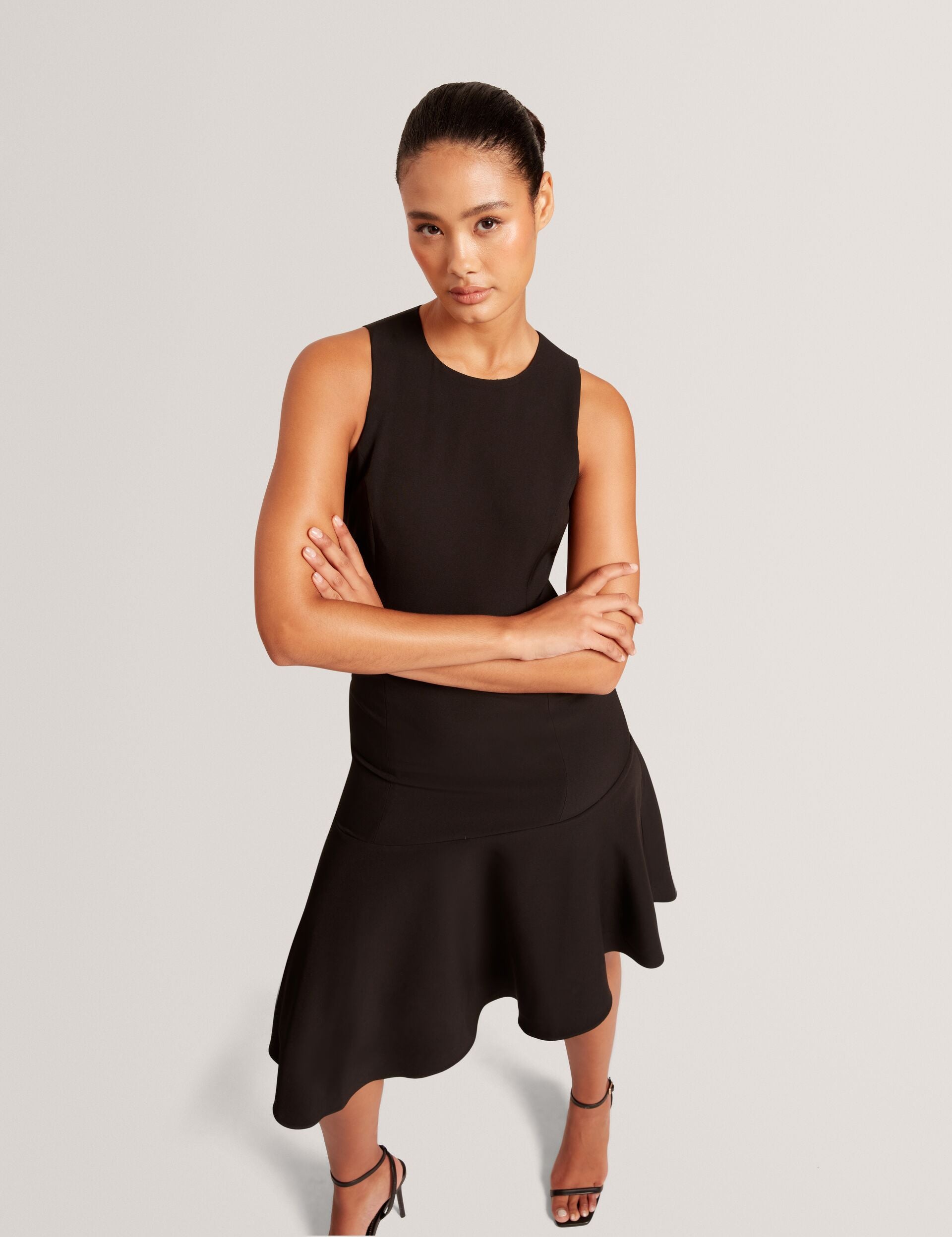  ASYMMETRIC MIDI DRESS | RICH BLACK