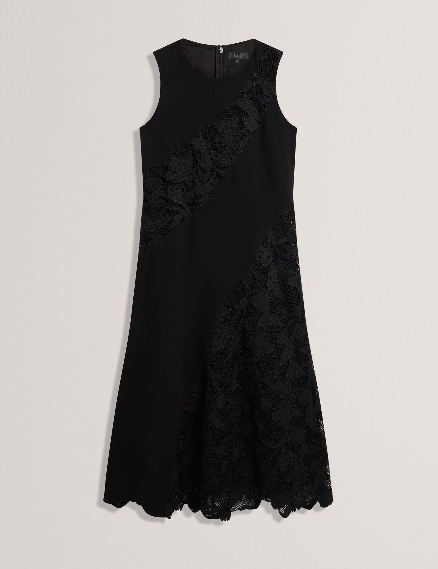  SLEEVELESS LACE APPLIQUE MIDI DRESS | RICH BLACK