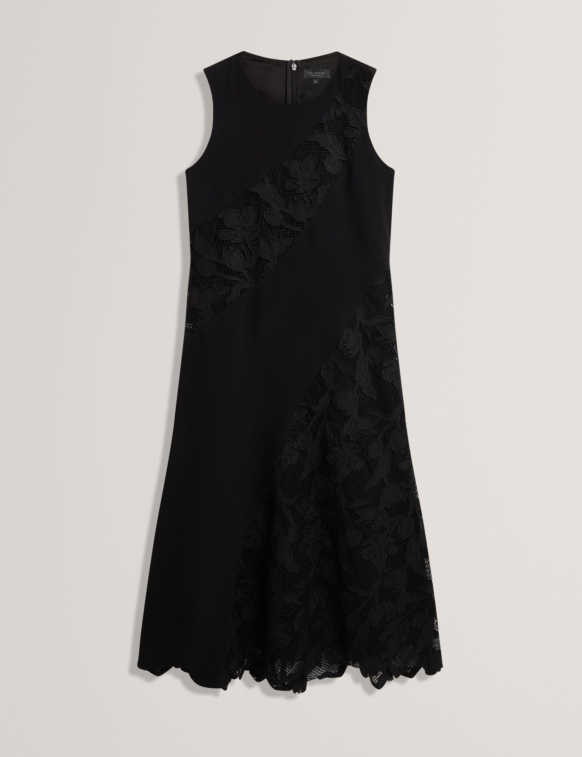  SLEEVELESS LACE APPLIQUE MIDI DRESS | RICH BLACK