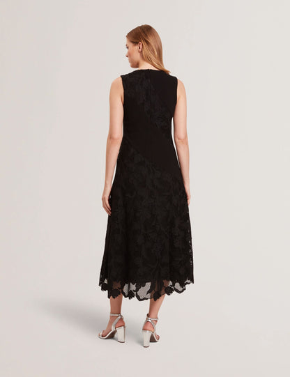  SLEEVELESS LACE APPLIQUE MIDI DRESS | RICH BLACK