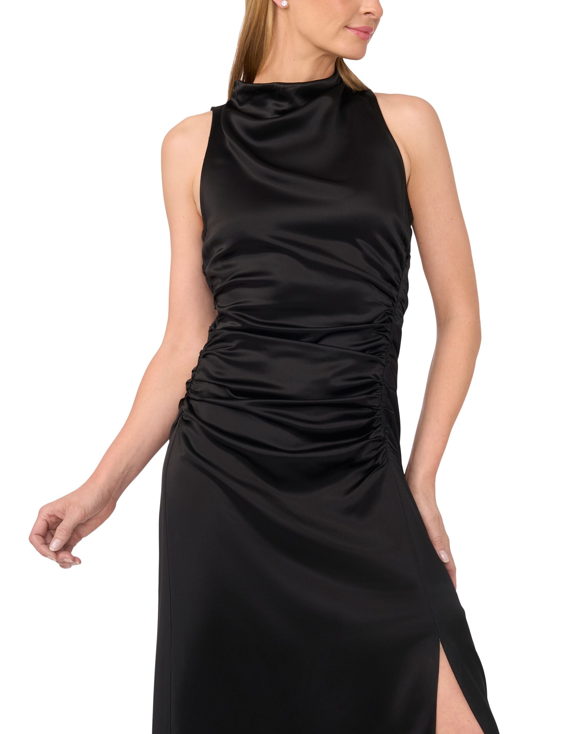  COWL NECK MAXI DRESS WITH RUCHED SIDES | RICH BLACK