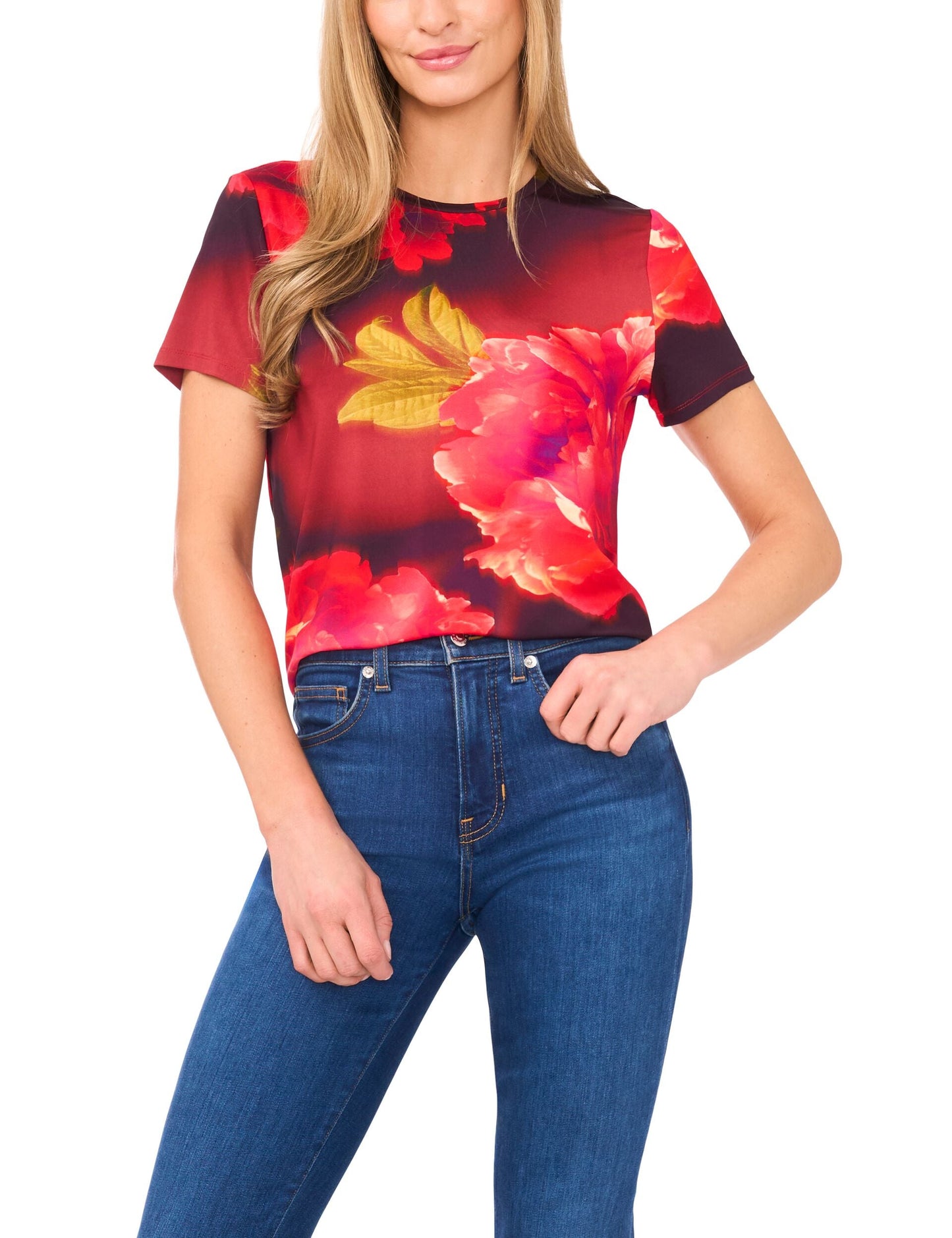  ALLOVER FLORAL T-SHIRT | FLAME SCARLET