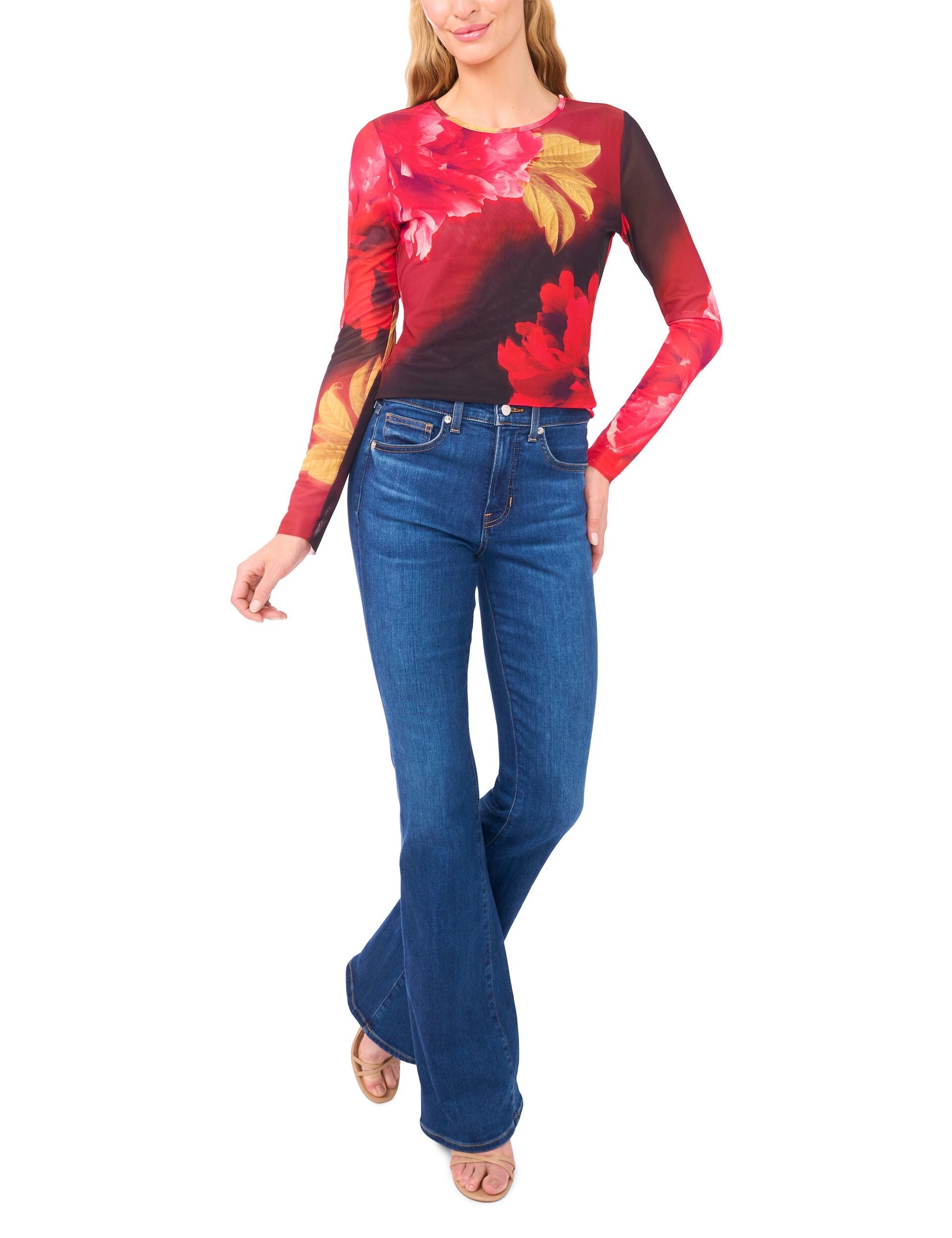  LONG SLEEVE MESH TOP | FLAME SCARLET