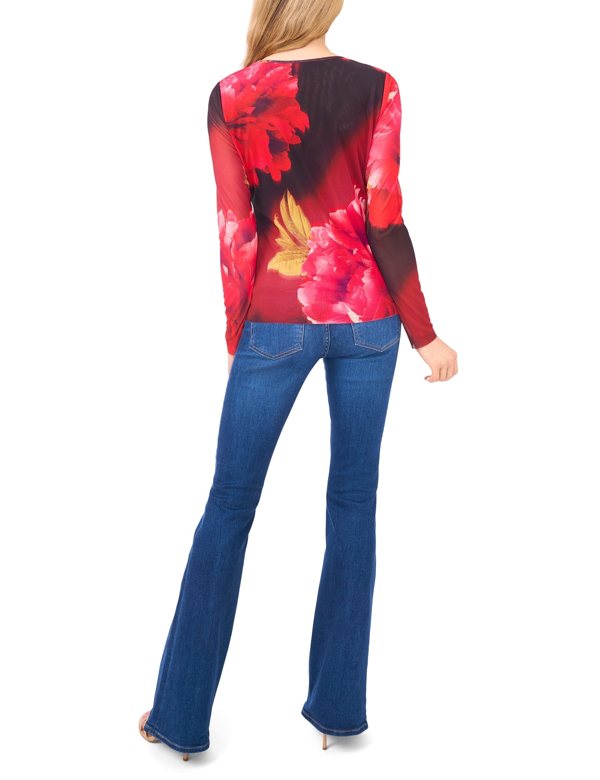  LONG SLEEVE MESH TOP | FLAME SCARLET