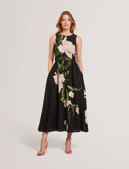  SLEEVELESS FIT AND FLARE MAXI DRESS | RICH BLACK
