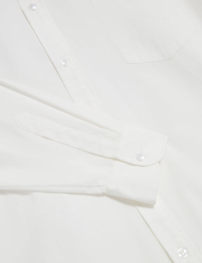  LONG SLEEVE RUFFLE SHIRT DRESS | ULTRA WHITE