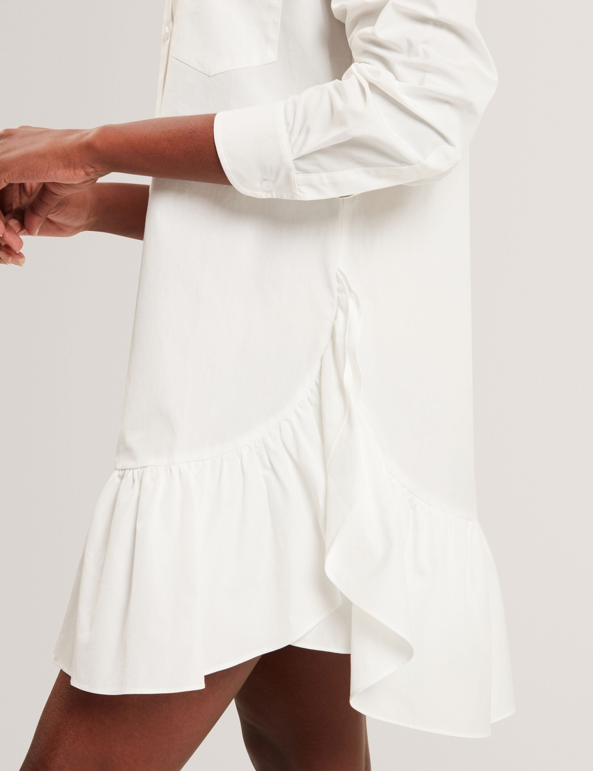  LONG SLEEVE RUFFLE SHIRT DRESS | ULTRA WHITE
