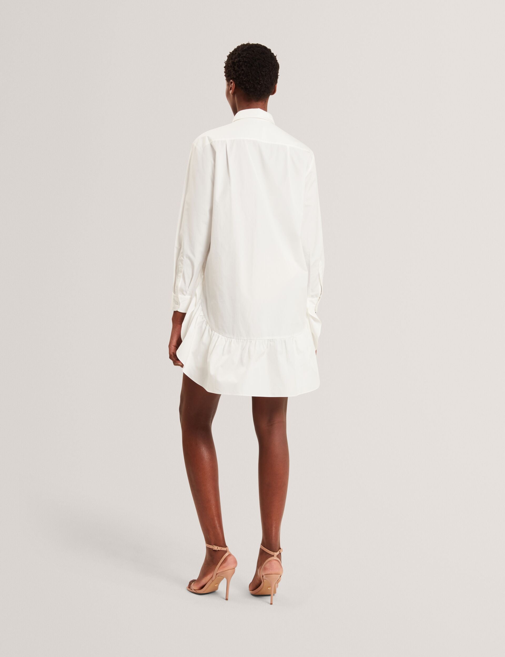  LONG SLEEVE RUFFLE SHIRT DRESS | ULTRA WHITE