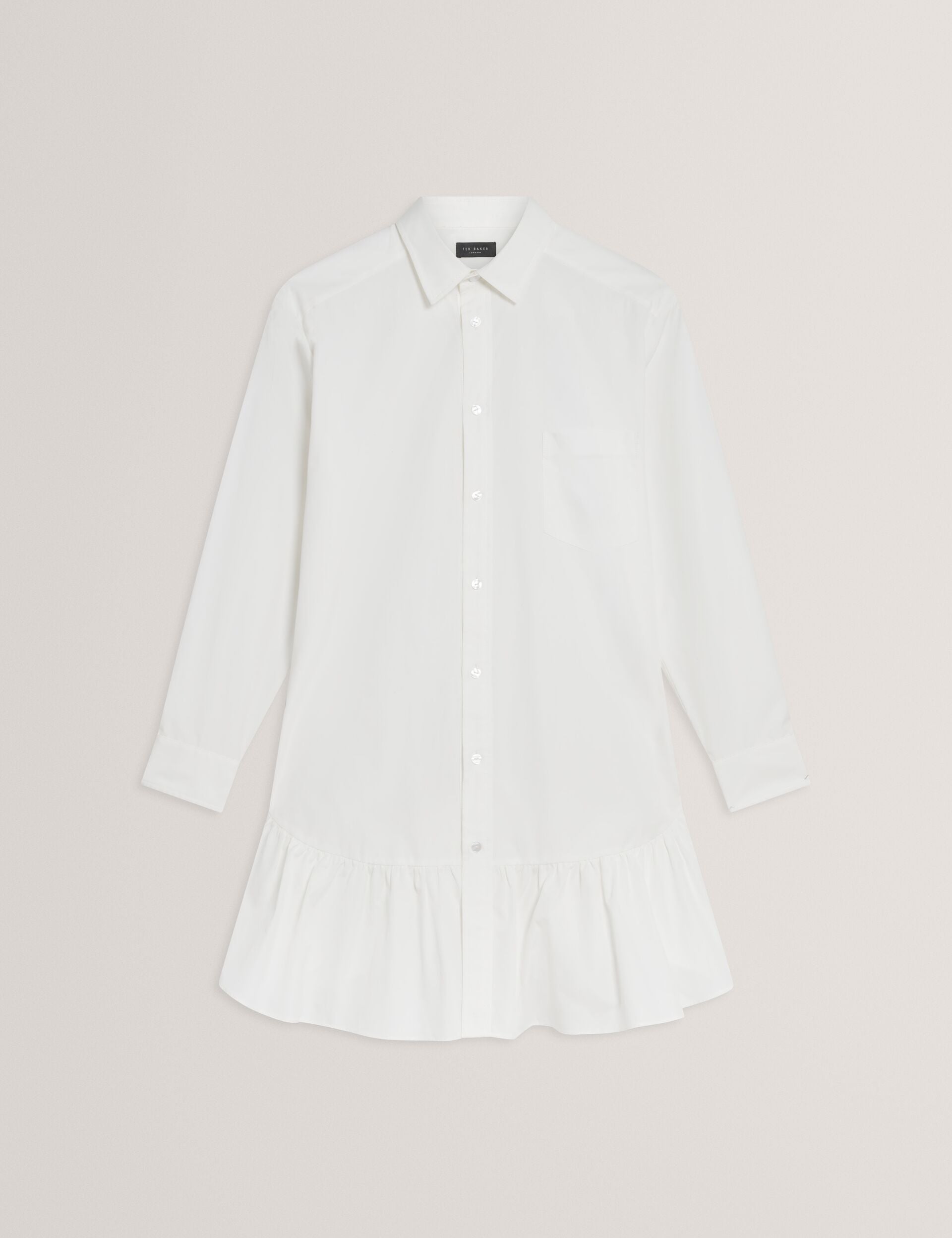  LONG SLEEVE RUFFLE SHIRT DRESS | ULTRA WHITE