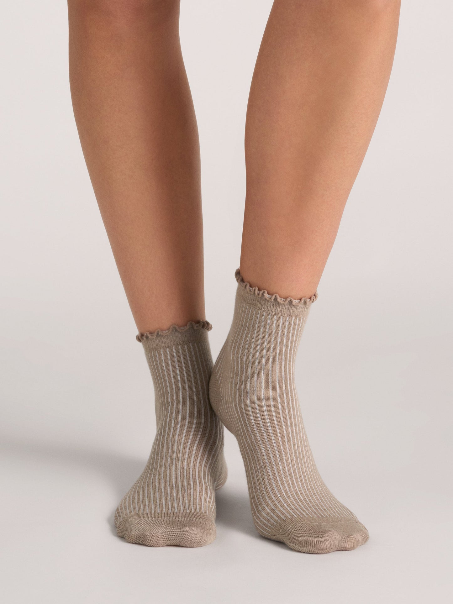  3 PK Women's Non Terry Ruffle Anklet | TAN