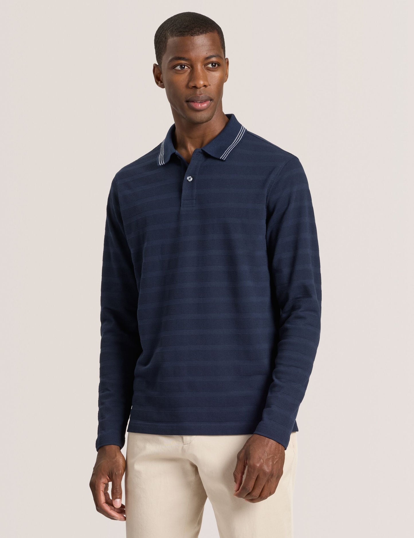  POPCORN STRIPE LONG SLEEVE POLO | SKY CAPTAIN