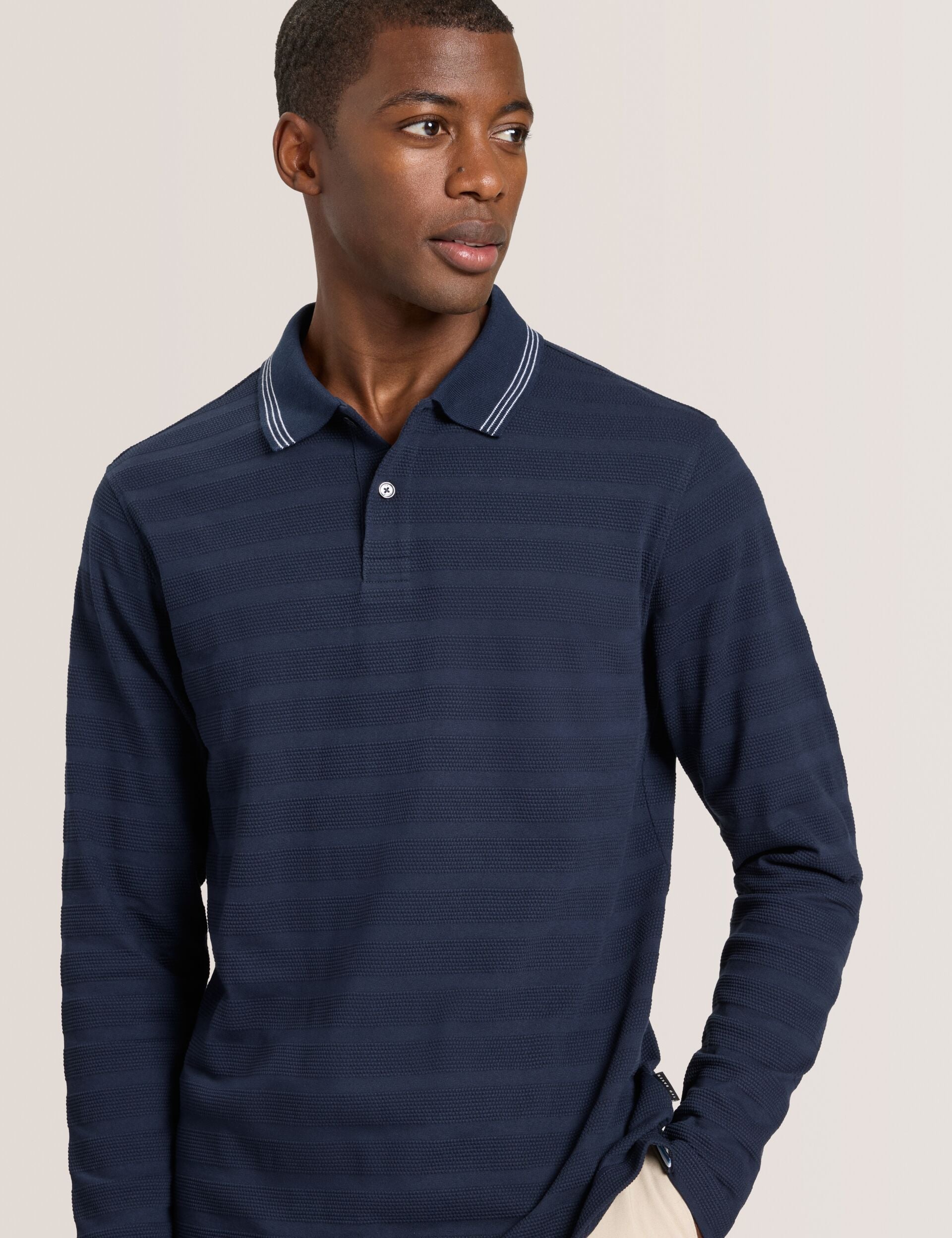  POPCORN STRIPE LONG SLEEVE POLO | SKY CAPTAIN