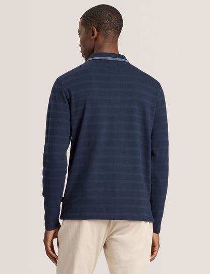  POPCORN STRIPE LONG SLEEVE POLO | SKY CAPTAIN