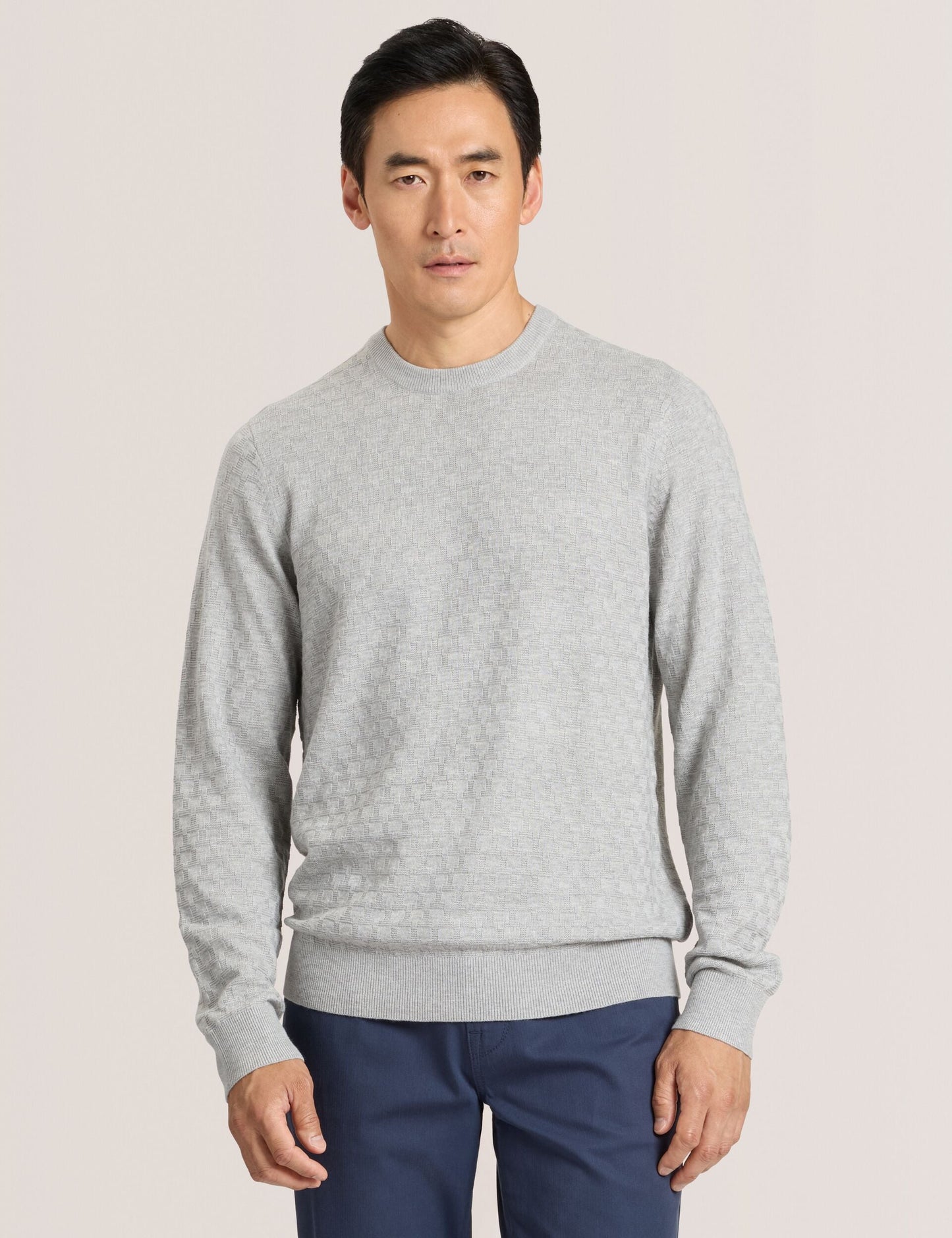  T STITCH LONG SLEEVE CREW NECK SWEATER | GREY HEATHER