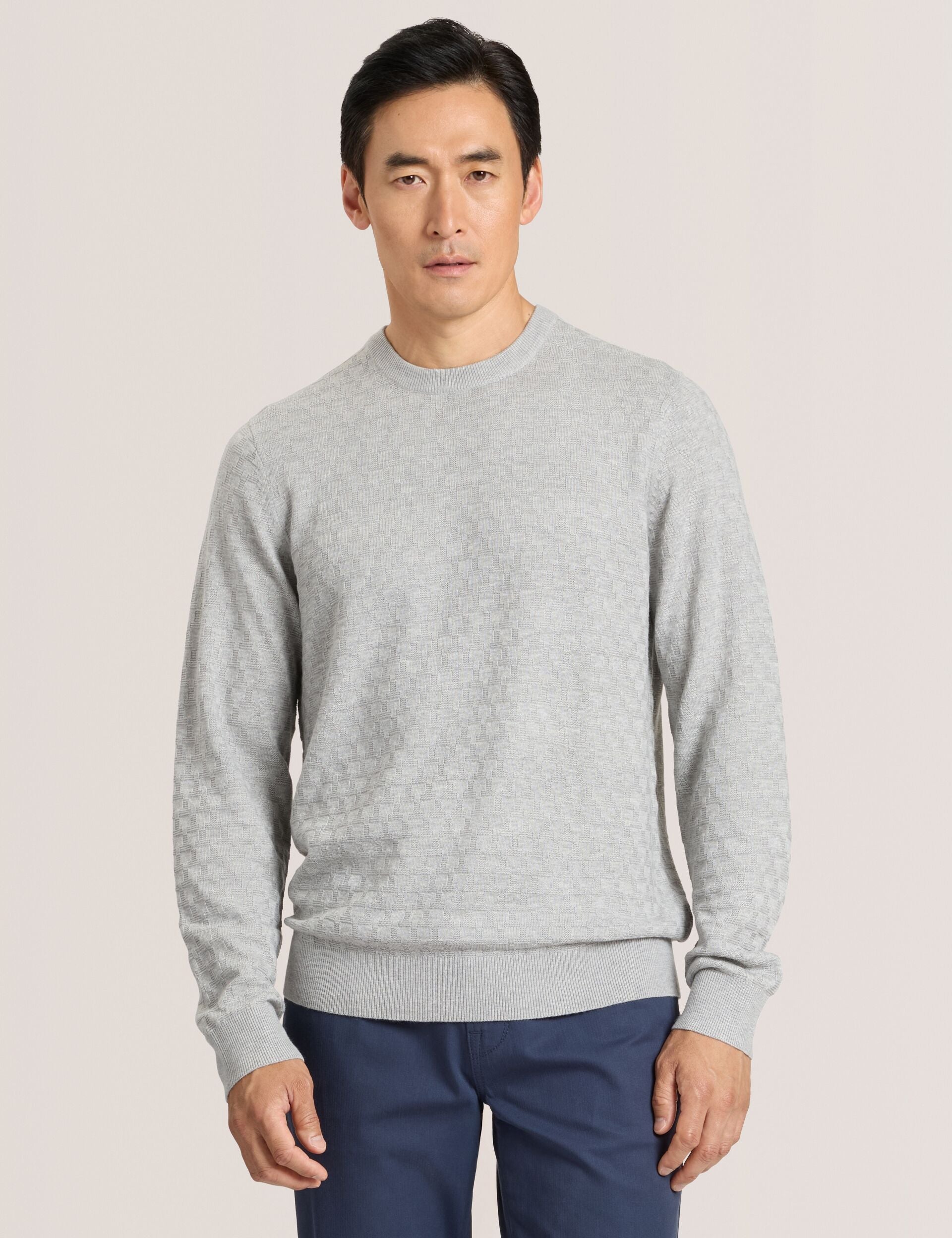  T STITCH LONG SLEEVE CREW NECK SWEATER | GREY HEATHER