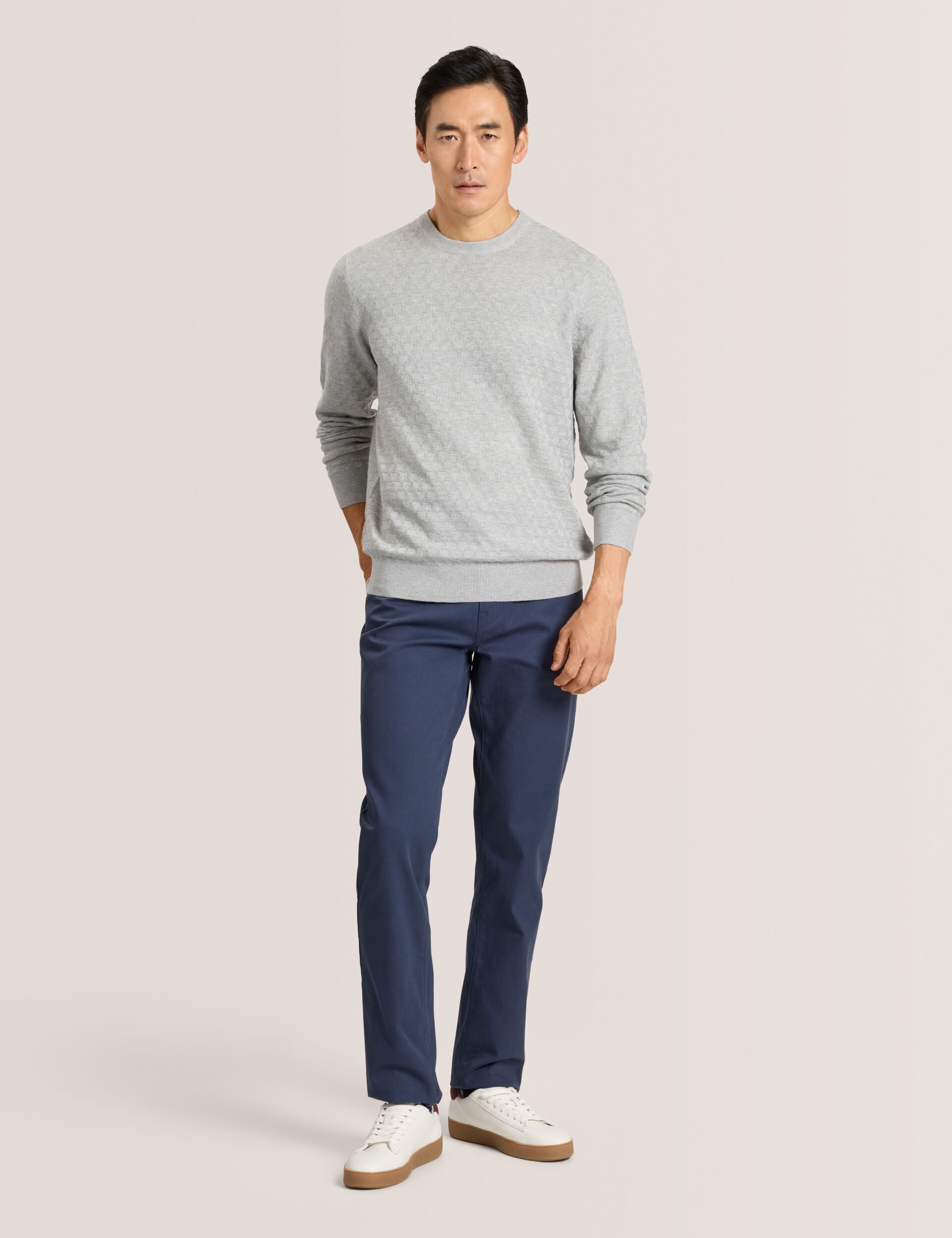  T STITCH LONG SLEEVE CREW NECK SWEATER | GREY HEATHER