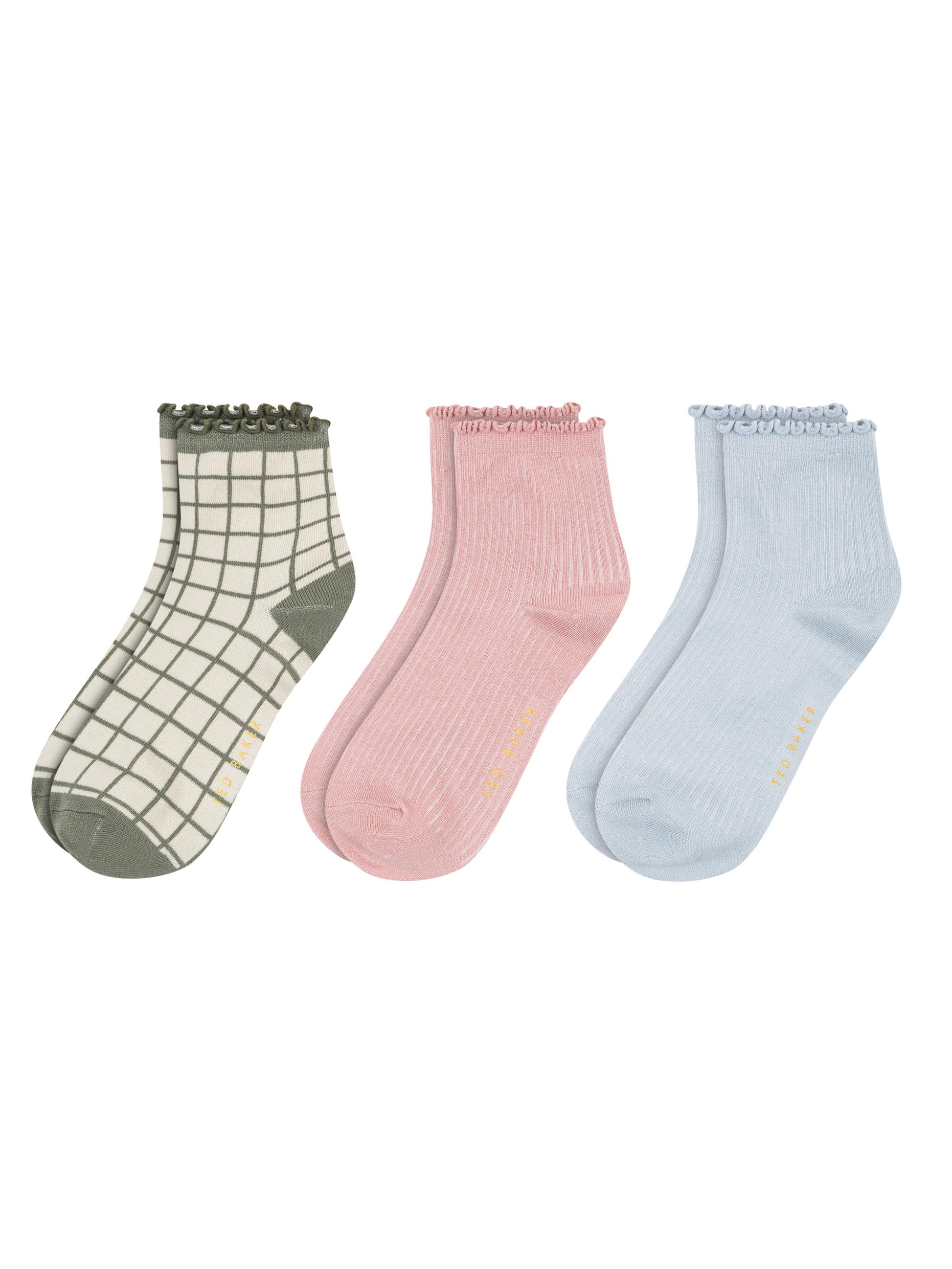 3 PK Women's Non Terry Ruffle Anklet | DK-GREEN